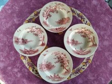 4 Assiette Creuse Terre de Fer Service Champêtre E.C Samaritaine Oiseaux Rouges