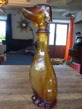 Bouteille En Forme De Chien Teckel En Verre Ambré Empoli Vintage collection