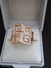 Ancienne Bague Plaqué Or Anneaux Créateur Zircon Motif Grecque Géométrique
