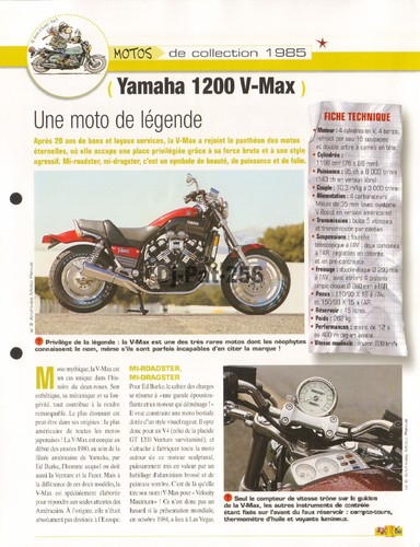 Fiche moto yamaha max - v-max, 1200