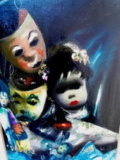 CALOGERO Jean(1922-2001)Huile S/ Toile -"Enfant aux masques de carnaval" 1949-10