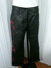 Pantalon coton noir enduit stretch AVENTURES DES TOILES 42 brodé  rouge/blanc