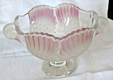 Ancienne superbe coupe à fruits vide poche anses tête de cygne givrée ailes rose