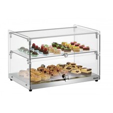 Vitrine de présentation buffet 2 niveaux, inox, verre