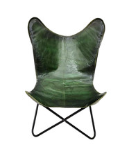 Chaise Longue Accent Papillon En Cuir Vert Naturel Vintage Buffalo