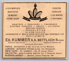 1916 Kummer Bettlach Montres Roskopf, Bergeron, Bornand Watch Ariston Suisse Pub