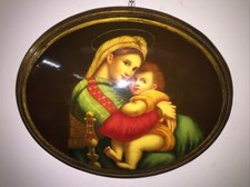 Tableau De Tête De Lit Vierge Baroque Peint À L'huile Médaillon Or 40x50 CM