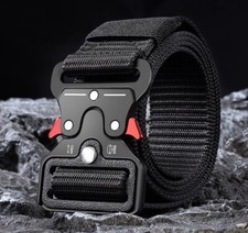 Ceinture Tactique, chasse, pêche et nature - Noir/boucle rouge - Livraison grat.