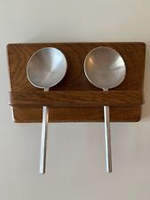 ANCIEN SUPPORT BOIS - 2 MINI LOUCHES - CUILLERES ALU