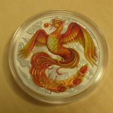 Australia 1$ Chinese Phoenix 2022 Red & Gold colored silver 99.9% 1 oz + capsule