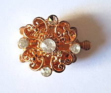 Fermoir en métal doré et cristal - collier /bracelet de 3 rangs-diamètre 2 cm