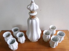Service liqueur 1 carafe + 8 gobelet - Signé Albert Laurent - Couleuvre - Perles