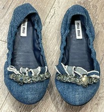 Miu Miu Ballerine Femme En Denim Et Strass Excellent État 
