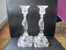 Paire de Bougeoirs Cristal de Portieux ? Militaire Soldats Porte Drapeaux