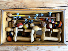Jouet ancien en bois: Jeu de croquet miniature de table, salon