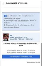 2 Places de concert JUL - Stade de France - 16 Mai 2026. Catégories 1
