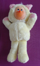 S10 / doudou peluche chat jaune rose colerette blanche ancien vintage