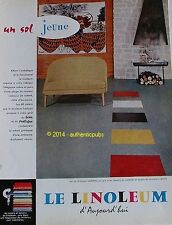 PUBLICITE LINO LINOLEUM REVETEMENT SOL PLASTIQUE SARLINO VINTAGE DE 1957 AD PUB