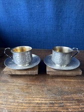 Paire tasses et sous tasses à chocolat en argent massif Et Vermeil Poinçon 19eme