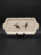 Plat à cake Longwy faïence – modèle Chypre – 41 cm – décor cigognes – vintage