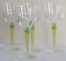 4 VERRES A VIN A PIED CRISTAL COLORE VERT JAMBE DEPOLIE H 18 cm