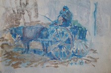 Alfred Théodore Bastien (1873-1955) (27) - aquarelle - charrette