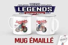 Mug émaillé Superior loup, Tasse déco biker course moto thé café cadeau vintage