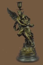 Art Déco Marbre Bronze Sculpture Ange " Psyché Et Eros " Statue Cupidon Art Deal