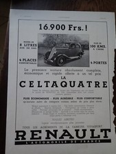 RENAULT CELTAQUATRE automobile 103 + GIBBS publicité papier ILLUSTRATION 1934
