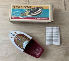Bateau en tôle POP-POP POLICE BOAT avec boîte – Tin Treasures – jouet vintage