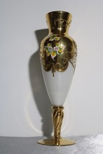 Vase en porcelaine fine, décor doré et fleuri 28 cm