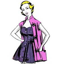 Vintage 1950s Couture Motif , Plage Robe - Buste : 86.4cm (86.4cm)