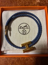 BRACELET HERMES TOURNIS EN CUIR TRESSE BLEU  MARINE TAILLE 4