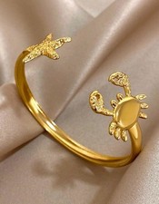 Bracelet Acier Inoxydable Jonc Crabe Étoile De Mer Manchette Doré Or Jaune