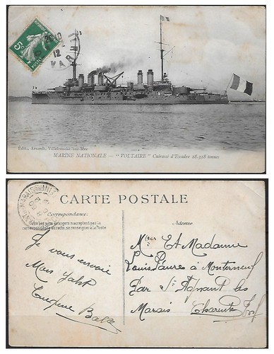 Cate postale voltaire navire - postale,