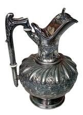 Ancienne Aiguière Carafe Métal Argenté Art De La Table Ancien Décor Floral