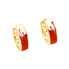 Boucles d'Oreilles - Femme - Créoles - Émail - Rouge - Plaqué Or Jaune 750 - 15