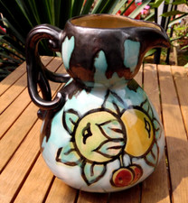 Ancien Pichet Art Déco en Terre Cuite Emaillée Signé Henri Delcourt Desvres
