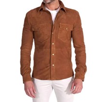 Chemise veste en cuir daim
