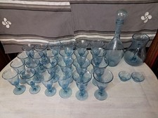 Verres soufflés Bleu + 2 Carafes vin & Eau + Salière + poivrier  VERRERIE BIOT 