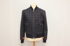 HERMES Blouson bomber laine Carreaux bleu marine Homme T48 (71630)