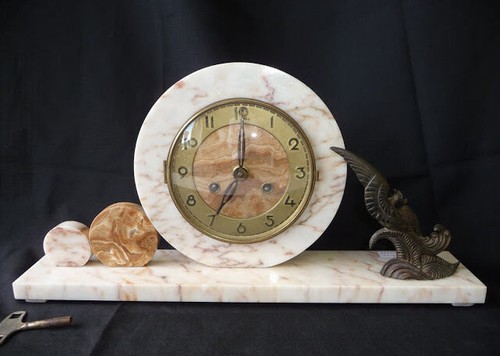 Pendule marbre blanc - , décor