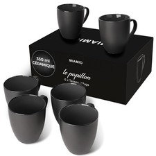 - 6 x 350 ml Tasse à café en grès/Ensemble de tasses Le Papillon Collection Noir