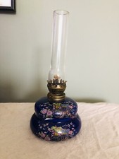 Lampe à pétrole ancienne bleue décor asiatique
