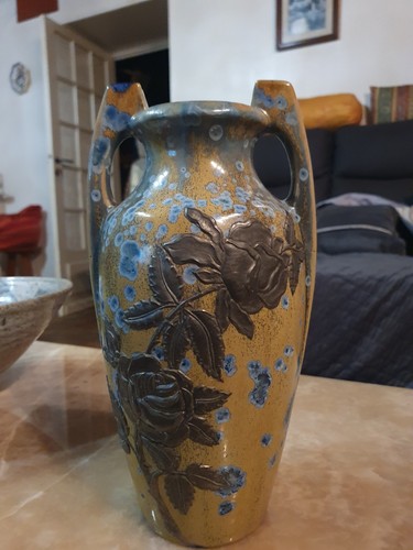 Vase grès signé - vase,