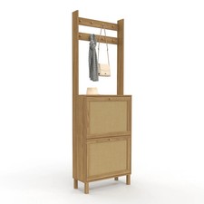 Vestiaire d'entrée HANAE meuble chaussures 2 portes effet naturel cannage