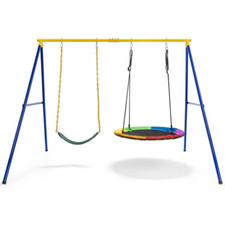 Ensemble De 2 Balançoires Support En Métal Charge 150 Kg Pour Enfants 3 Ans+