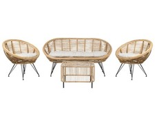 Canapé 2 Places 2 Fauteuils et Table Basse en Rotin Ton Naturel Bohème Maratea