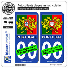 2 Stickers autocollant plaque immatriculation Auto : Portugal - Armoiries Drapée