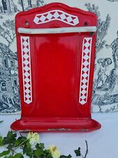 ANCIEN PORTE USTENSILES EMAILLE ROUGE ET BLANC STYLE LUSTUCRU